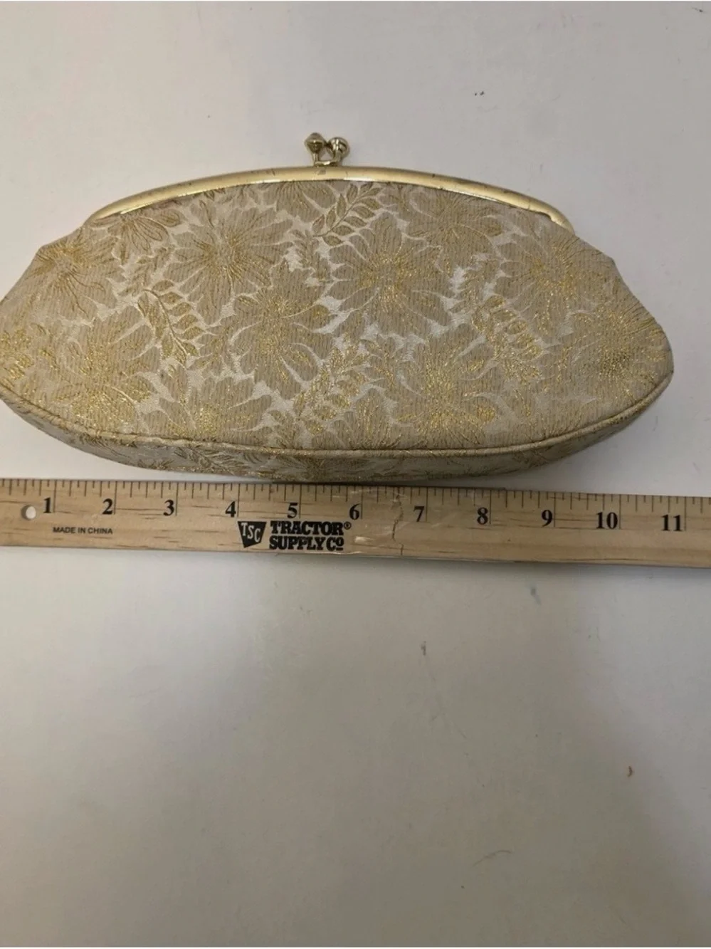 Gold Floral Jacquard Clutch Bag - Avon Vintage by Kadin 1960's